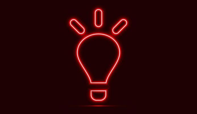 Neon red light bulb isolated on a dark background. Vector illustration