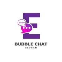 letter E with bubble chat decoration vector logo design