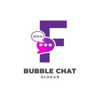 letter F with bubble chat decoration vector logo design