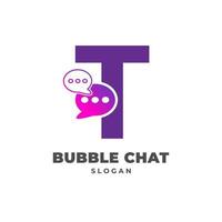 letter T with bubble chat decoration vector logo design