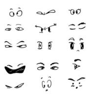 varios de los iconos de los ojos símbolo de garabato dibujado a mano para la observación visible, el sueño y la supervisión de la medicina, la lente o el llanto, el estilo de dibujos animados del vector de salud de la vista