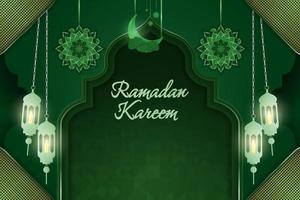 Background Ramadan Kareem Islamic green color with line element vector