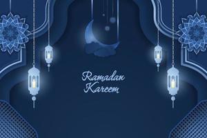 Ramadan Kareem Islamic style background blue with line element vector