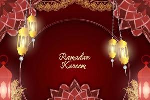 Ramadan Kareem Islamic background red and gold with line element vector