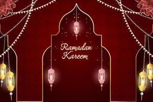 Ramadan Kareem Islamic background red color with gold luxury and element vector