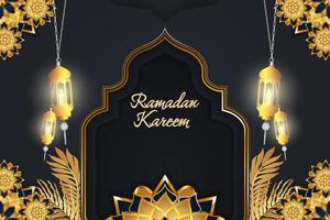 fondo ramadan kareem islámico con flor y hoja oro negro lujo vector