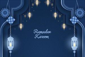 Ramadan Kareem Islamic background blue color with beautiful lamp with element vector