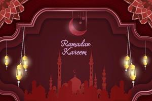fondo ramadan kareem mezquita roja islámica y lujo dorado con elemento de línea vector