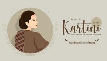 Selamat Hari Kartini Means Happy Kartini Day. Kartini is Indonesian Female Hero. Habis gelap terbitlah terang means After Darkness comes Light. Vector Illustration.