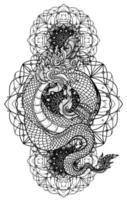 Tattoo art thai dragon hand drawing and sketch vector