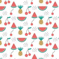 pattern with fruits and berries. Pattern with pineapple, cherry and watermelon. Flat style. Vector pattern in doodle style.