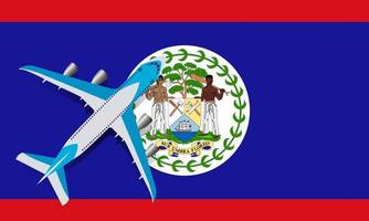 Plane and flag of Belize. Travel concept for design. The plane flies over the flag of Belize. vector