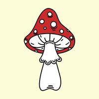 Fly agaric vector icon. Hand drawn retro illustration. Poisonous forest mushroom, toxic grebe. Cartoon print for decoration, t-shirt design, stickers. Bright doodle, magic clipart, 70s style