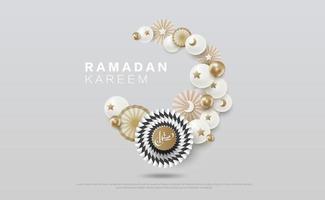 Ramadan Kareem 2022 logo. Luxury greeting card with calligraphy lettering with paper cut art ramadan concept. Vector illustration