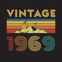 Diseño de camiseta retro vintage de 1969, vector, fondo negro vector