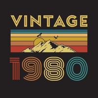 Diseño de camiseta retro vintage de 1980, vector, fondo negro vector