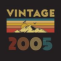 Diseño de camiseta retro vintage 2005, vector, fondo negro vector