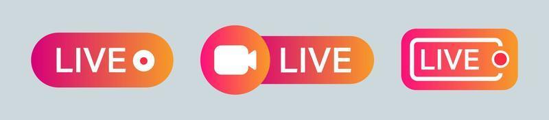 Set of live stream symbol. Colourful icon or button of livestream. vector