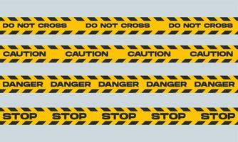 Black and yellow line striped with do not cross, caution, danger, stop text. vector