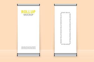 Realistic 3D vertical roll up banner stand template design. Realistic advertising billboard banners. vector