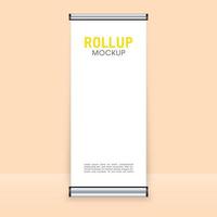 Realistic 3D vertical roll up banner stand template design. Realistic advertising billboard banners. vector