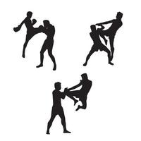Kick boxing mixed martial art silhouette vector