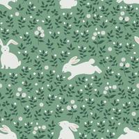 patrón transparente de pascua con conejos blancos en el bosque de primavera, se puede usar para papel tapiz, moda, tela, textil, productos para niños y todo tipo de impresión vector