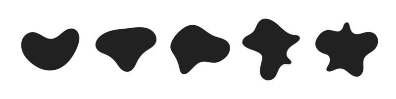 Abstract liquid organic black irregular blotch shapes flat style design fluid vector illustration set.