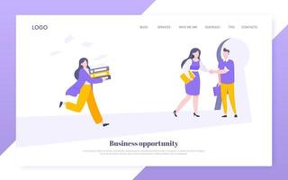 Business key opportunity concept with keyhole and ambitious woman running to career potential. vector