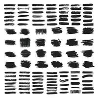 Big set of dirty artistic abstract elements with brush strokes black paint texture vector illustration isolated on white background. Calligraphy brushes high detail abstract elements.