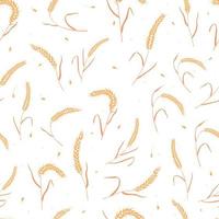 Seamless pattern with whole grain seeds organic, natural ears isolated on white background. vector