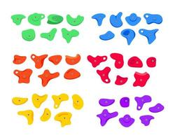 Set of climbing grips or holds in the gym bouldering training flat style design vector illustration set.