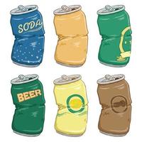 set of broken aluminium can with hand drawn style vector