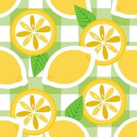 Bright colors with seamless lemons. Green and white checkered background. Seamless pattern. Wrapping paper pattern. Patterns for decoration. vector