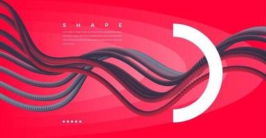 Abstract background with red emitted particle line wave. Conceptual element design template. Modern vector illustration.