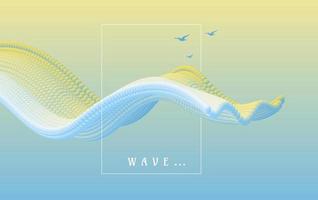 Abstract background with colorful emitted particle line wave. Conceptual element design template. Modern vector illustration.