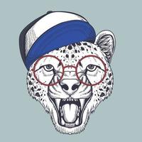 Cheetah Hand drawn wearing a red glasses and hat vector