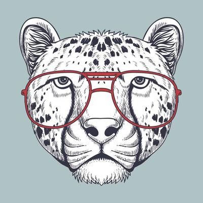 Cheetah Hand drawn wearing a red glasses
