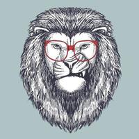 Lion hand drawn wearing a red glasses vector