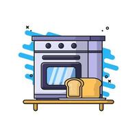 Oven and Bread Vector Icon Illustrations