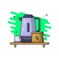 Kettle and Glass with Tea Leaves Vector Icon Illustrations