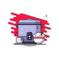 Rice Cooker and Rice Bowl Vector Icon Illustrations