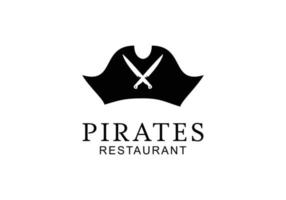 sombrero de piratas con cuchara y tenedor para restaurante en diseño de logotipo de yate de crucero vector