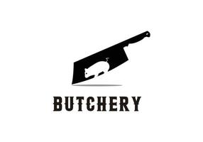 restaurante de carnicería con logotipo de cerdo y cuchillo vector