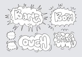 conjunto de burbujas de habla dibujadas a mano con textbang escrito a mano, boom, ay, smash. vector