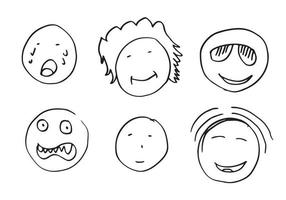 Hand drawn emoticon set, vector on white background.