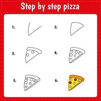 How to draw pizza. Educational page for children. vector