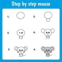 Drawing lesson for children. How draw a mouse. vector