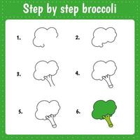 Drawing tutorial for broccoli vector