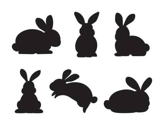 Silhouettes of easter rabbits isolated on a white background. Collection of bunnies flat cartoon.